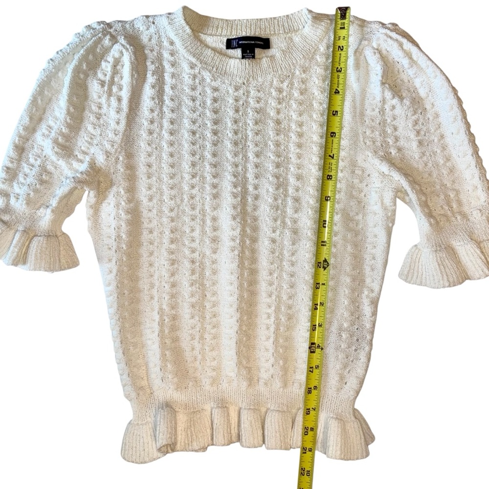 INC International Concepts Cream Knit Ruffle Hem Sweater - Picture 6 of 11